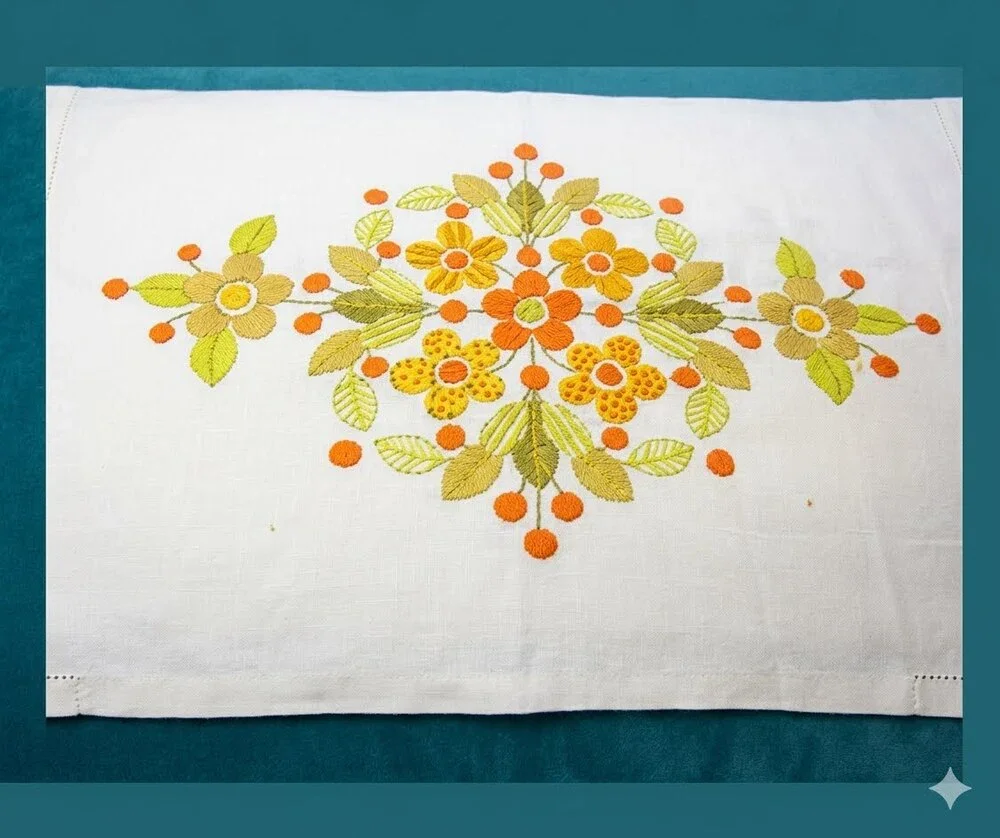 Vtg St Marys Retro Floral Pillowcase Orange Yellow Cotton Blend Made USA 42x36
